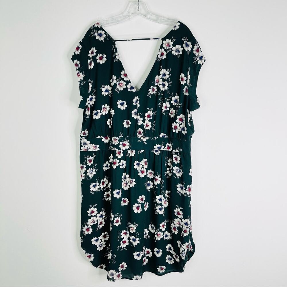 DR2 green white floral chiffon cross front cottagecore boho preppy midi dress 2X - Picture 6 of 8